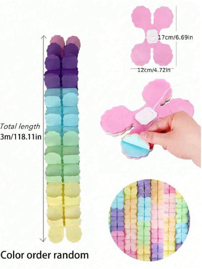 1/2/4pcs Rainbow Party Decoration Ribbon Garland, Multicolor Clover Paper Garland, Colorful Paper Garland, Clover Pattern, Colorful Ribbon Garland, Suitable For Birthday Party, Baby Shower, Baby Party