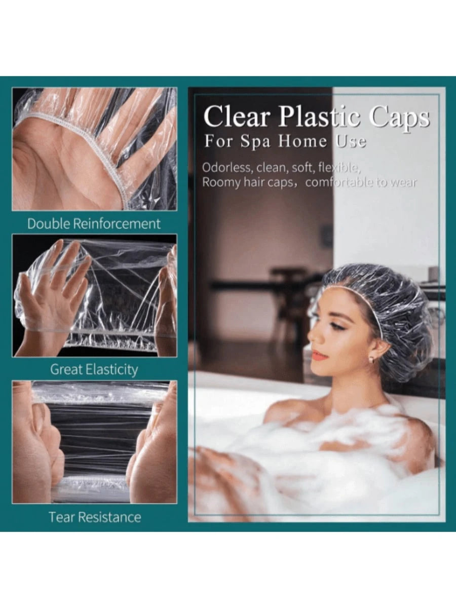 1/20/50/100pcs Disposable Plastic Shower Caps- Perfect For Hair Dyeing And Beauty Salons!