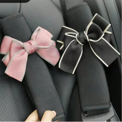 1/2pcs Black/Grey Bow Ice Silk Car Seat Belt Shoulder Pads, Women's Car Interior Accessories, All-Season Protective Cover, Beautiful Soft Fabric Car Shoulder Pads, Seat Belt Decoration, Prevent Tightn