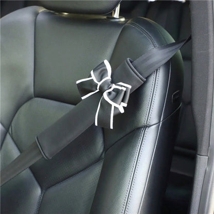 1/2pcs Black/Grey Bow Ice Silk Car Seat Belt Shoulder Pads, Women's Car Interior Accessories, All-Season Protective Cover, Beautiful Soft Fabric Car Shoulder Pads, Seat Belt Decoration, Prevent Tightn