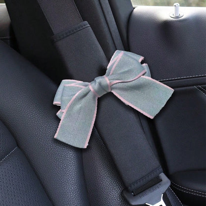 1/2pcs Black/Grey Bow Ice Silk Car Seat Belt Shoulder Pads, Women's Car Interior Accessories, All-Season Protective Cover, Beautiful Soft Fabric Car Shoulder Pads, Seat Belt Decoration, Prevent Tightn