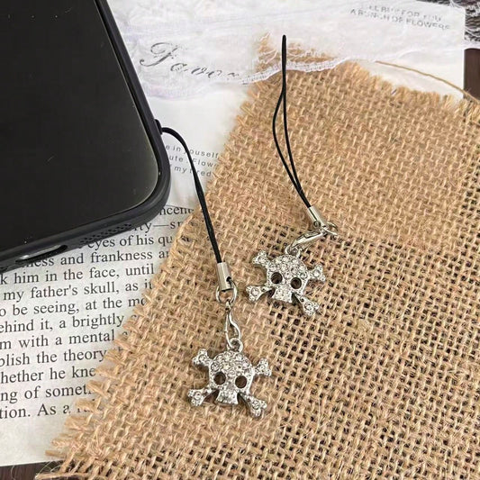 1/2pcs Diamond Skull Phone Charm, Minimalist Edgy Street Style Phone Pendant, Suitable For Smartphone, Keychain, Earphone