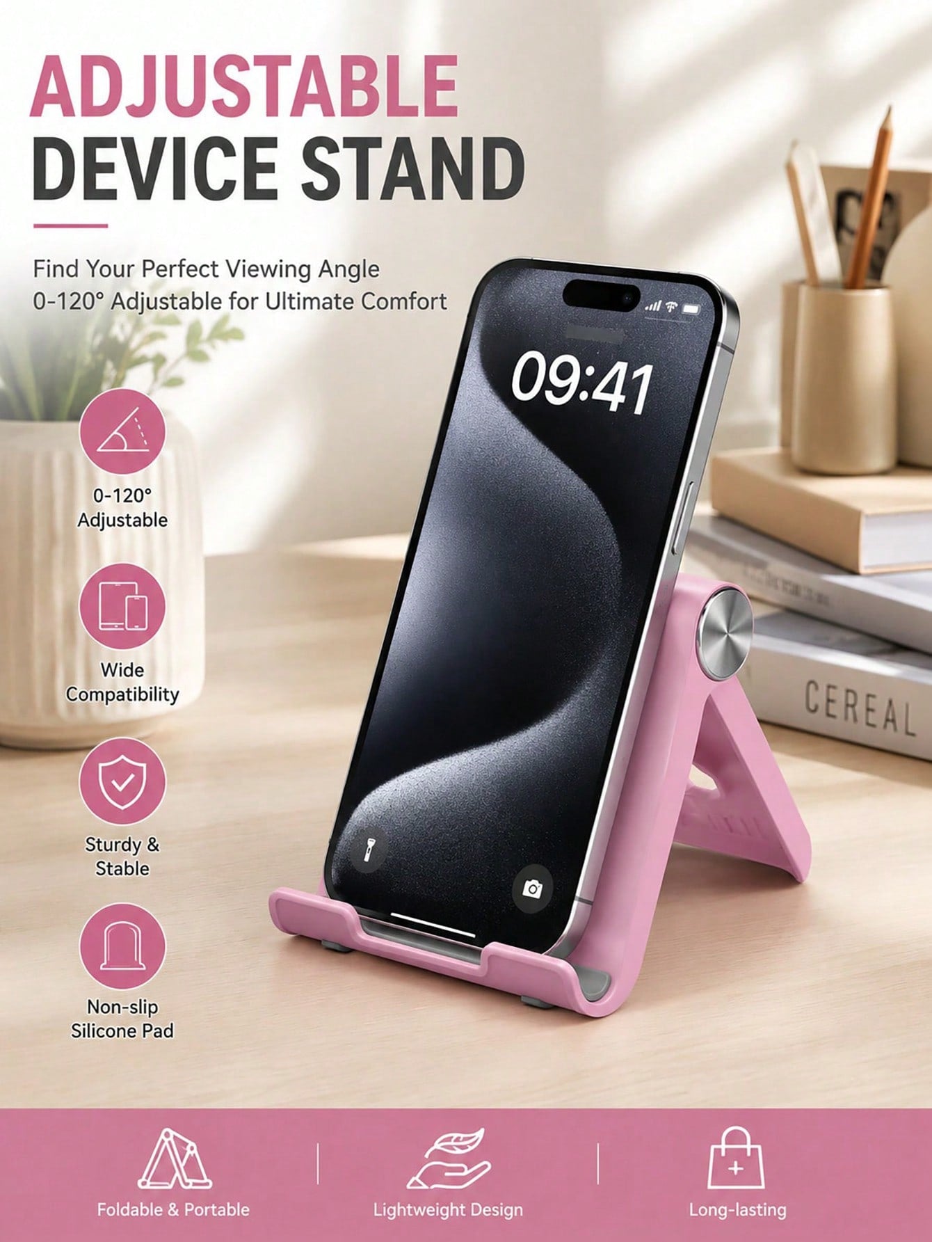 1/2pcs Foldable Portable Desktop Phone Stand, Premium ABS, Adjustable Angle, Compact Lightweight Pocket Size, Suitable For All Smartphones And Tablets, Stable Anti-Slip, Space Saving