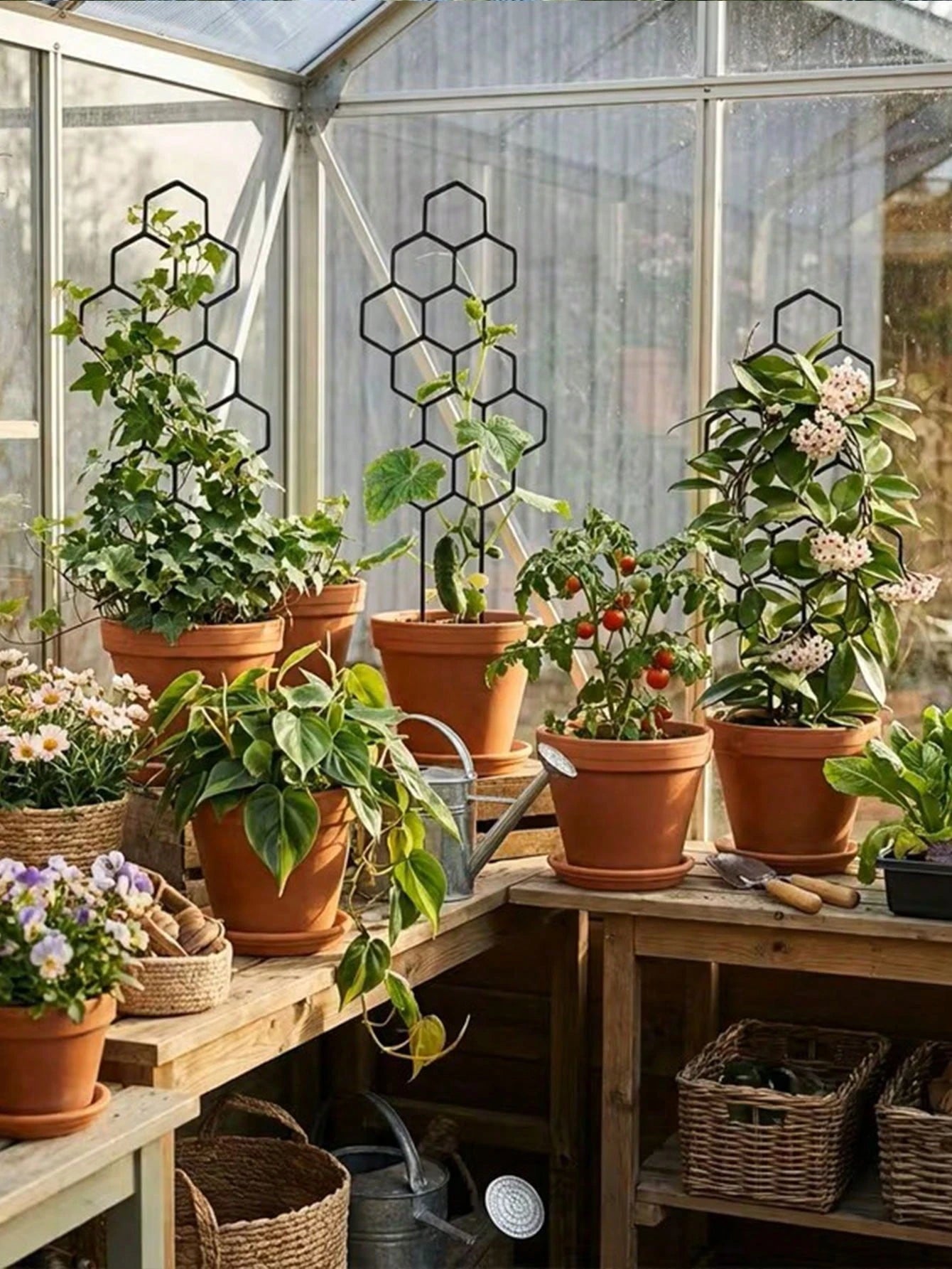 1/2pcs Honeycomb Plant Climbing Trellis, Rust-Proof Plastic Plant Support, Suitable For Potted Vines And Flowers, Indoor/Outdoor Garden Supplies, Summer Essential, Back To School, Graduation Season, G