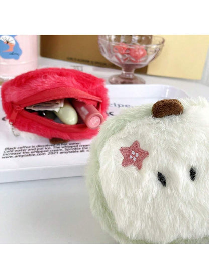 1/2pcs Kawaii Cartoon Mini Apple Plush Coin Wallet Girl Cute Plush Coin Wallet Key Storage Bag Holiday Party Gifts,Cute Pouch