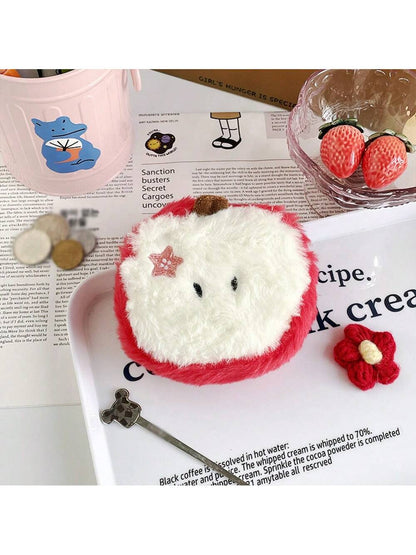 1/2pcs Kawaii Cartoon Mini Apple Plush Coin Wallet Girl Cute Plush Coin Wallet Key Storage Bag Holiday Party Gifts,Cute Pouch
