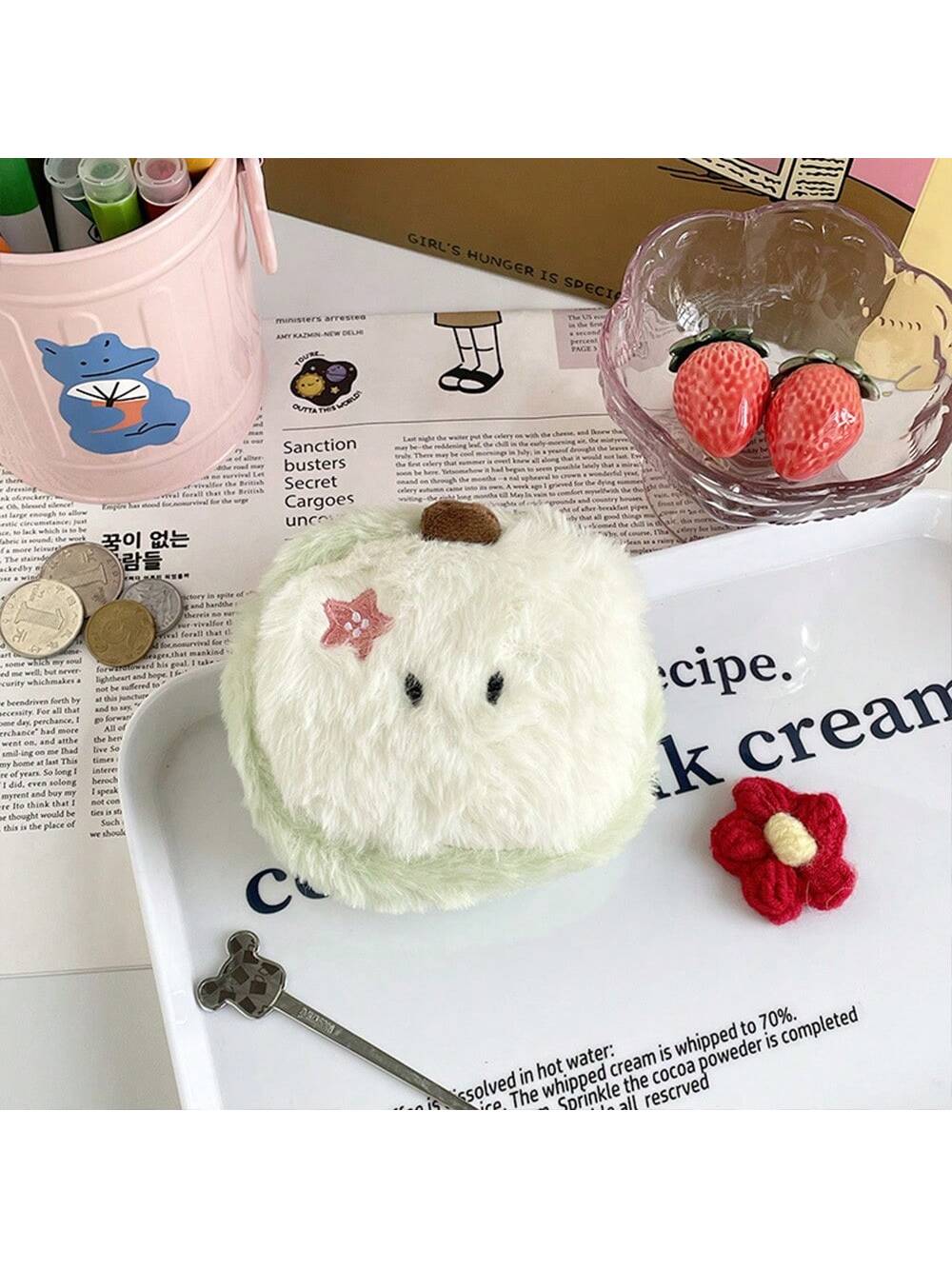 1/2pcs Kawaii Cartoon Mini Apple Plush Coin Wallet Girl Cute Plush Coin Wallet Key Storage Bag Holiday Party Gifts,Cute Pouch