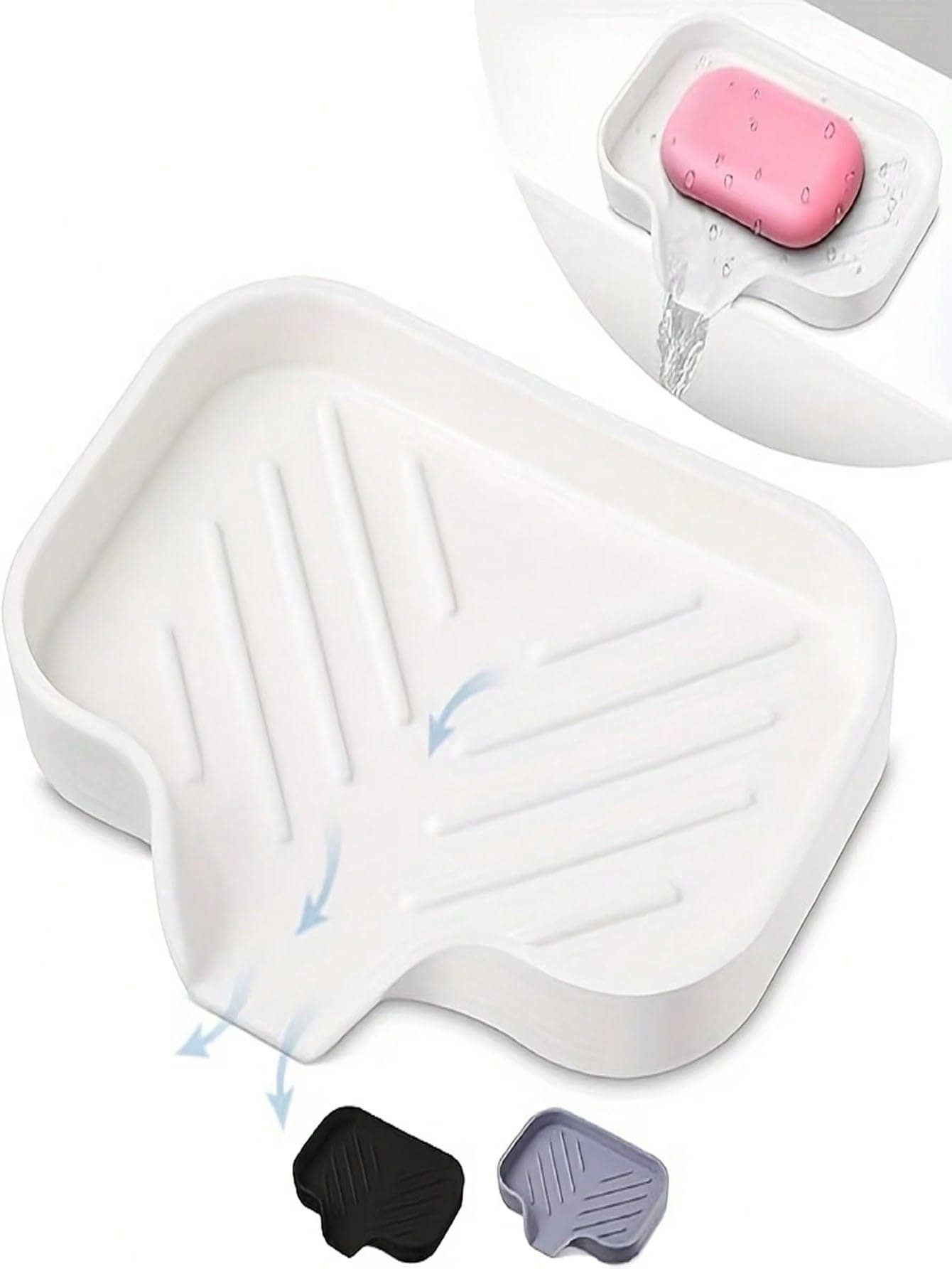 1/2pcs Self-Draining Slanted Silicone Soap Dish, Quick-Drip Soap Holder Tray, Non-Slip Elastic Silicone Soap Storage, Multi-Functional Storage Tray For Bathroom, Kitchen And Shower