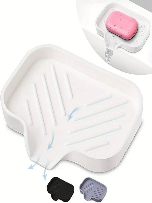 1/2pcs Self-Draining Slanted Silicone Soap Dish, Quick-Drip Soap Holder Tray, Non-Slip Elastic Silicone Soap Storage, Multi-Functional Storage Tray For Bathroom, Kitchen And Shower
