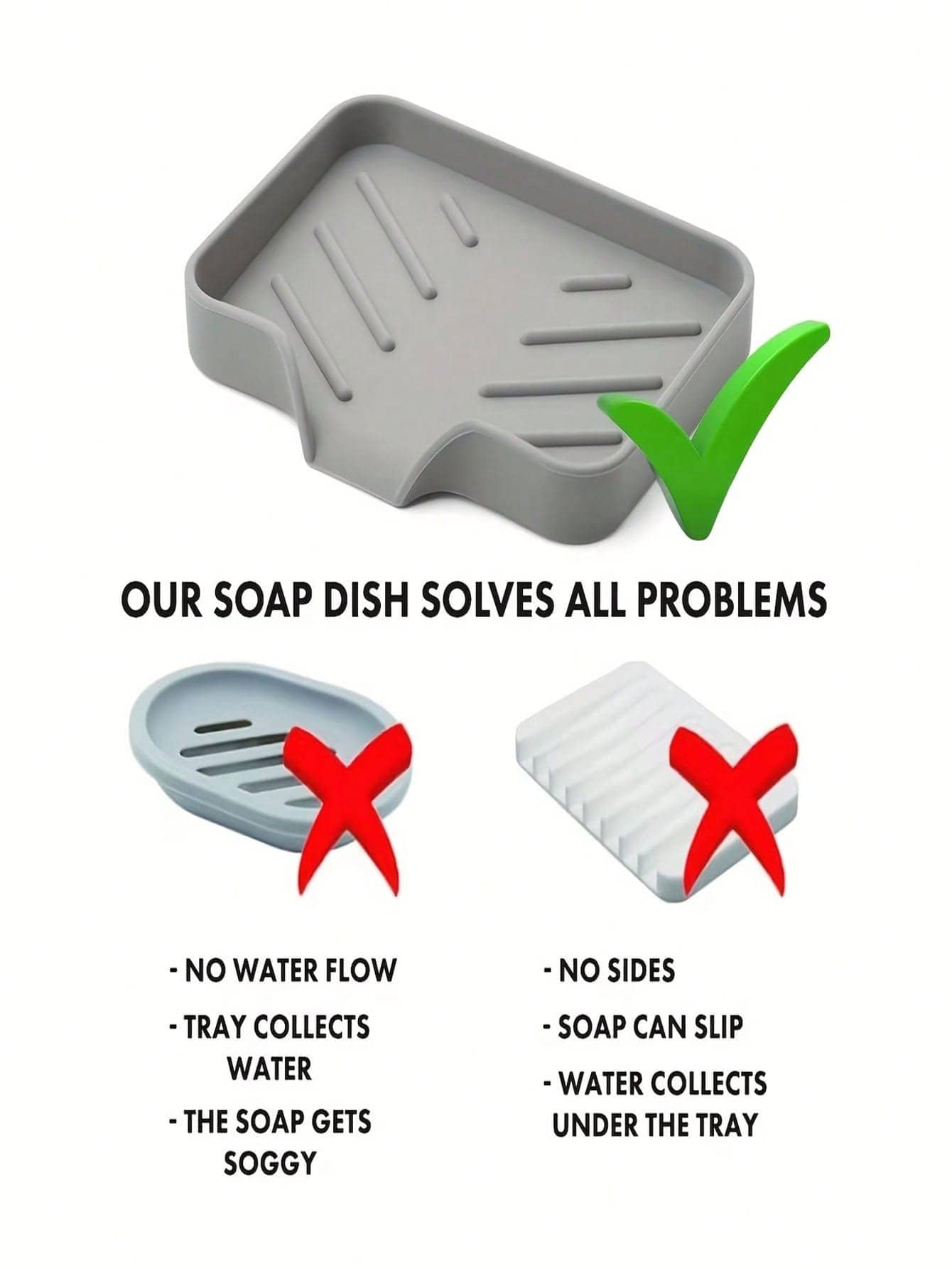 1/2pcs Self-Draining Slanted Silicone Soap Dish, Quick-Drip Soap Holder Tray, Non-Slip Elastic Silicone Soap Storage, Multi-Functional Storage Tray For Bathroom, Kitchen And Shower