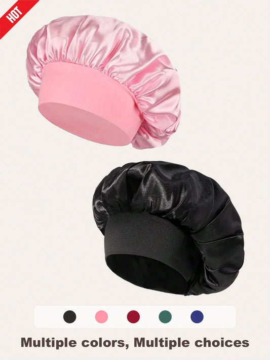 1/2pcs Silk Sleep Cap, Satin Hair Cap, Soft Elastic Band Silk Sleep Cap, Suitable For Curly Hair Silk Hair Bonnet, Women's Sleep Hair Cap, Silk Hair Bonnet, Wide Elastic Band Silk Sleep Cap, Soft And