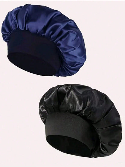 1/2pcs Silk Sleep Cap, Satin Hair Cap, Soft Elastic Band Silk Sleep Cap, Suitable For Curly Hair Silk Hair Bonnet, Women's Sleep Hair Cap, Silk Hair Bonnet, Wide Elastic Band Silk Sleep Cap, Soft And