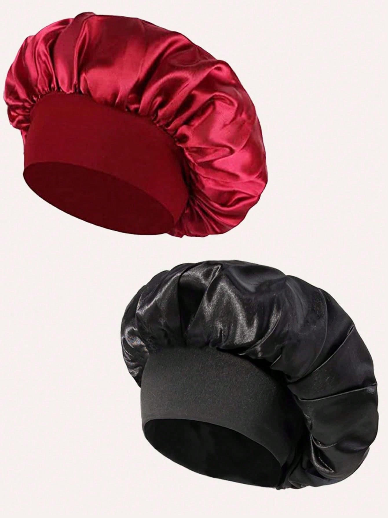 1/2pcs Silk Sleep Cap, Satin Hair Cap, Soft Elastic Band Silk Sleep Cap, Suitable For Curly Hair Silk Hair Bonnet, Women's Sleep Hair Cap, Silk Hair Bonnet, Wide Elastic Band Silk Sleep Cap, Soft And
