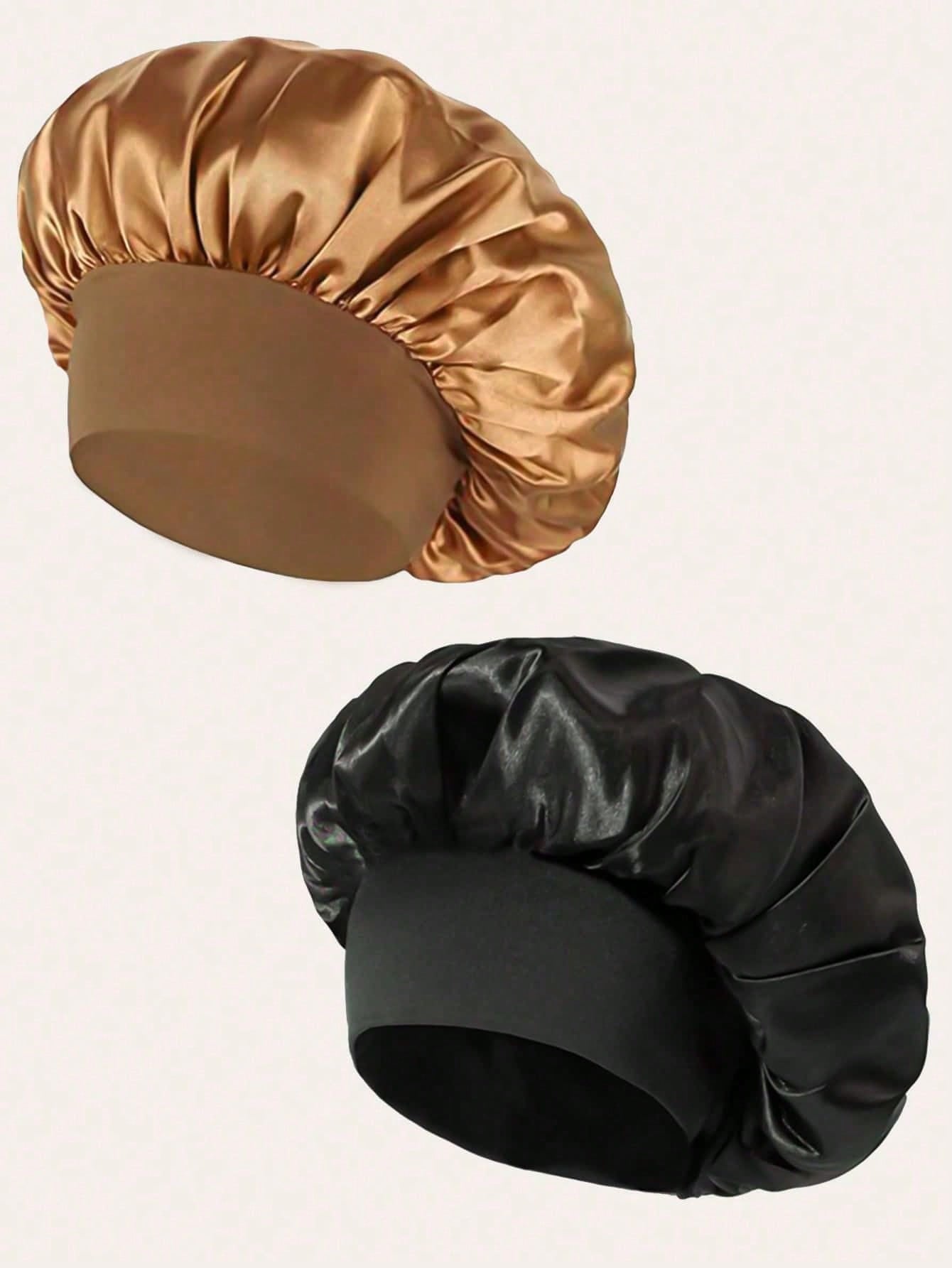 1/2pcs Silk Sleep Cap, Satin Hair Cap, Soft Elastic Band Silk Sleep Cap, Suitable For Curly Hair Silk Hair Bonnet, Women's Sleep Hair Cap, Silk Hair Bonnet, Wide Elastic Band Silk Sleep Cap, Soft And