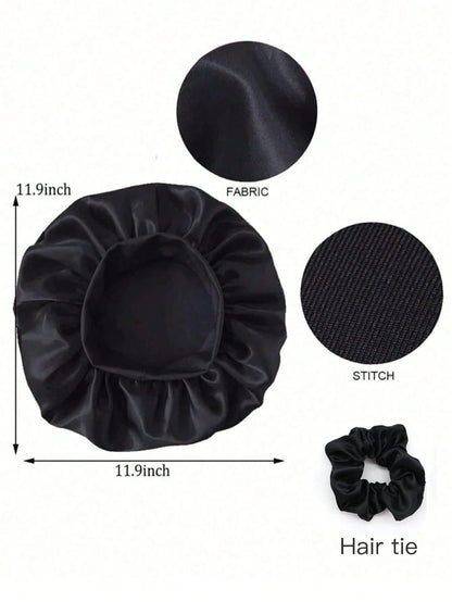 1/2pcs Silk Sleep Cap, Satin Hair Cap, Soft Elastic Band Silk Sleep Cap, Suitable For Curly Hair Silk Hair Bonnet, Women's Sleep Hair Cap, Silk Hair Bonnet, Wide Elastic Band Silk Sleep Cap, Soft And