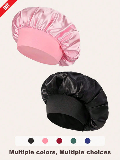 1/2pcs Silk Sleep Cap, Satin Hair Cap, Soft Elastic Band Silk Sleep Cap, Suitable For Curly Hair Silk Hair Bonnet, Women's Sleep Hair Cap, Silk Hair Bonnet, Wide Elastic Band Silk Sleep Cap, Soft And