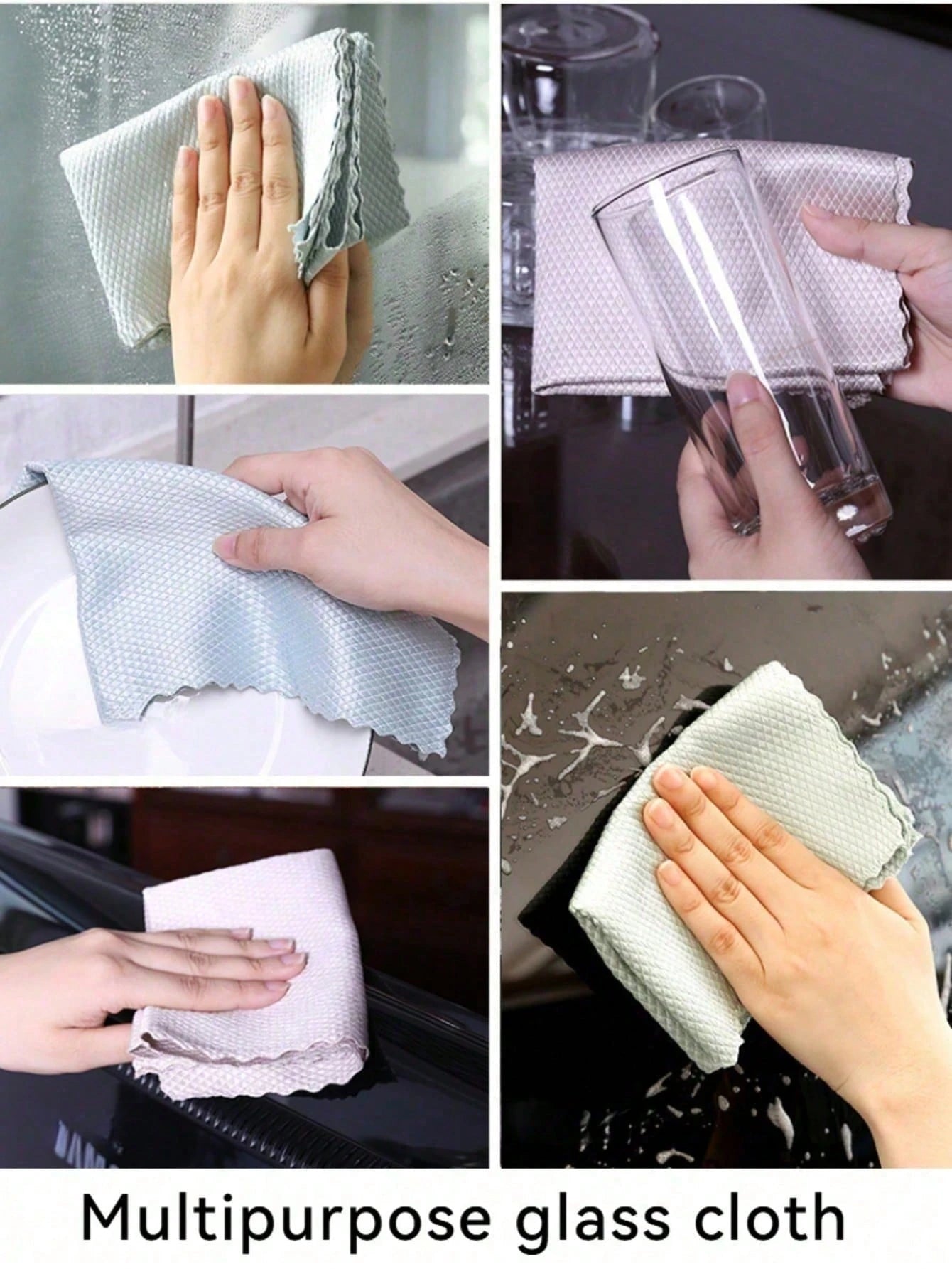 1/5/8pcs Fish Scale Glass Cleaning Cloth, Magic Cleaning Cloth, Absorbent Lint-Free, No Water Stains, Kitchen Household Cleaning Cloth, Car Window Mirror Cleaning Cloth, Car Wash Towel, Bathroom Mirro