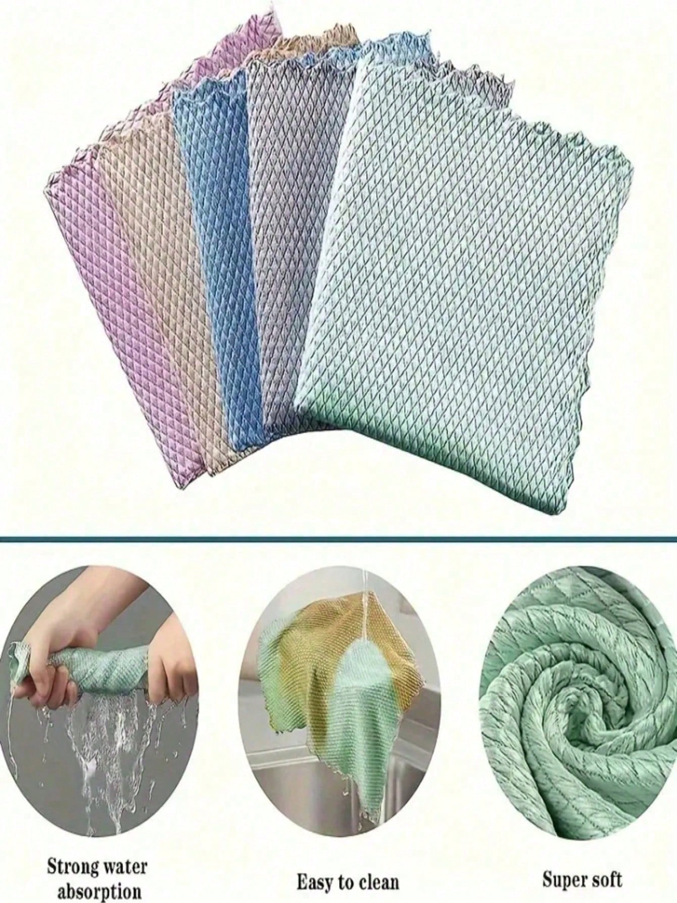 1/5/8pcs Fish Scale Glass Cleaning Cloth, Magic Cleaning Cloth, Absorbent Lint-Free, No Water Stains, Kitchen Household Cleaning Cloth, Car Window Mirror Cleaning Cloth, Car Wash Towel, Bathroom Mirro
