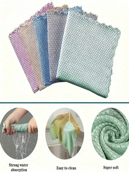 1/5/8pcs Fish Scale Glass Cleaning Cloth, Magic Cleaning Cloth, Absorbent Lint-Free, No Water Stains, Kitchen Household Cleaning Cloth, Car Window Mirror Cleaning Cloth, Car Wash Towel, Bathroom Mirro