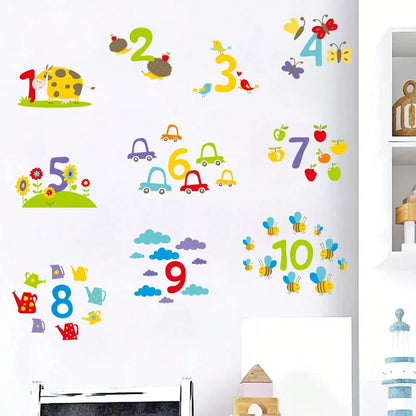1/6sheet Cartoon Number Shape Learning Wall Stickers, Educational ABC Decor For Kids Bedroom Nursery Playroom Back To School Classroom Wall Decals