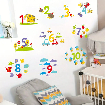 1/6sheet Cartoon Number Shape Learning Wall Stickers, Educational ABC Decor For Kids Bedroom Nursery Playroom Back To School Classroom Wall Decals