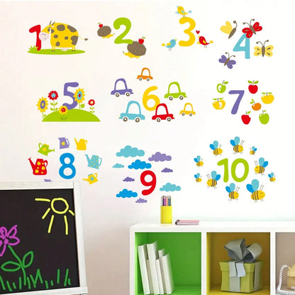1/6sheet Cartoon Number Shape Learning Wall Stickers, Educational ABC Decor For Kids Bedroom Nursery Playroom Back To School Classroom Wall Decals