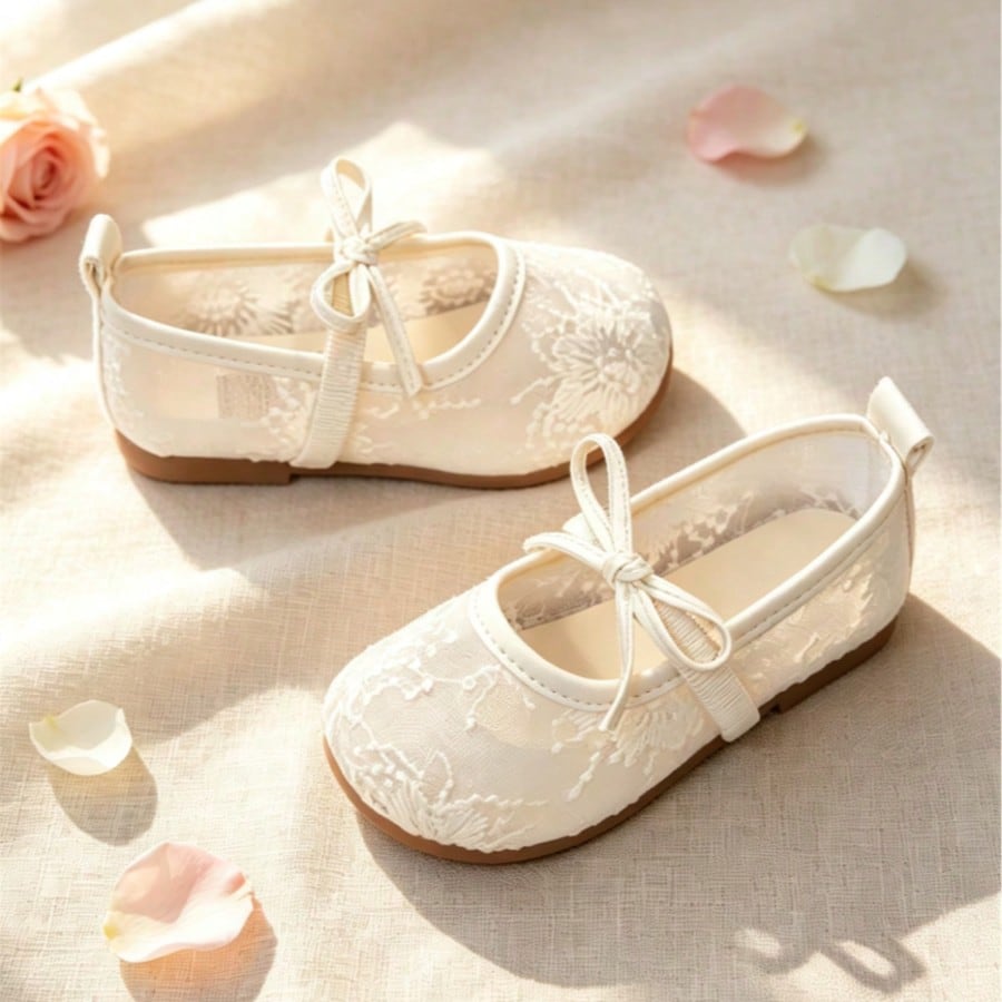 1 Pair Girls' Spring/Summer New Mesh Hollow Soft Bottom Shoes, Suitable For Birthday, Wedding, Formal Occasions, Parties, Stage Performances And Other Important Moments