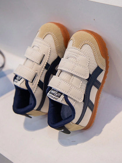 1 Pair Kids Sports Shoes, Soft Comfortable PU Spliced Fabric, Double Hook & Loop Strap Design, Round Toe Anti-Kick Wear-Resistant Sole, Fashion Casual Style, Suitable For Boys & Girls, Toddler Daily R