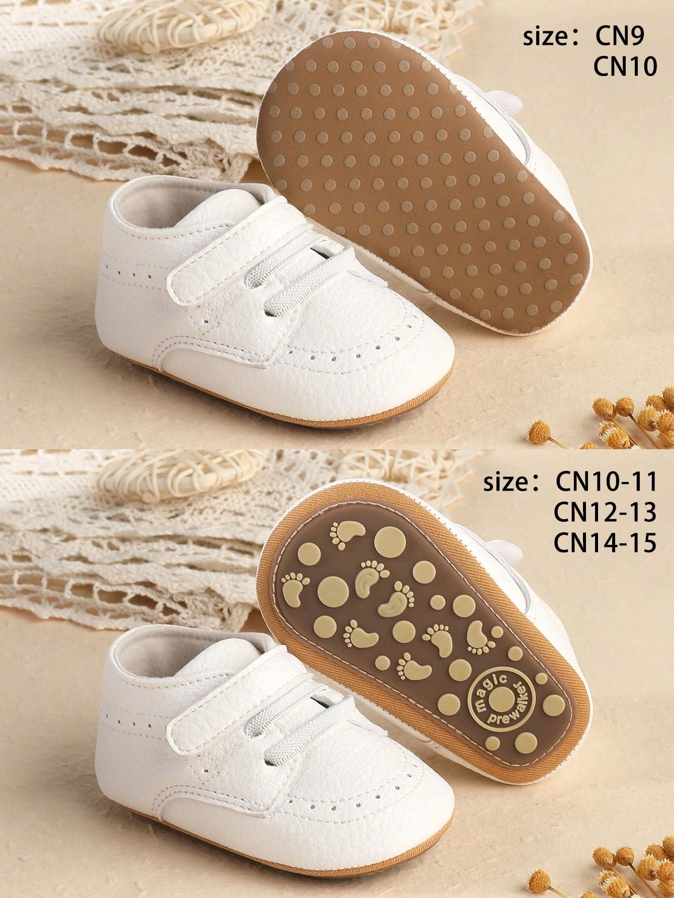 1 Pair Newborn Infant Solid Color PU Hook And Loop Flat Design Infant Prewalker Shoes, Suitable For Indoor And Outdoor, Spring & Autumn