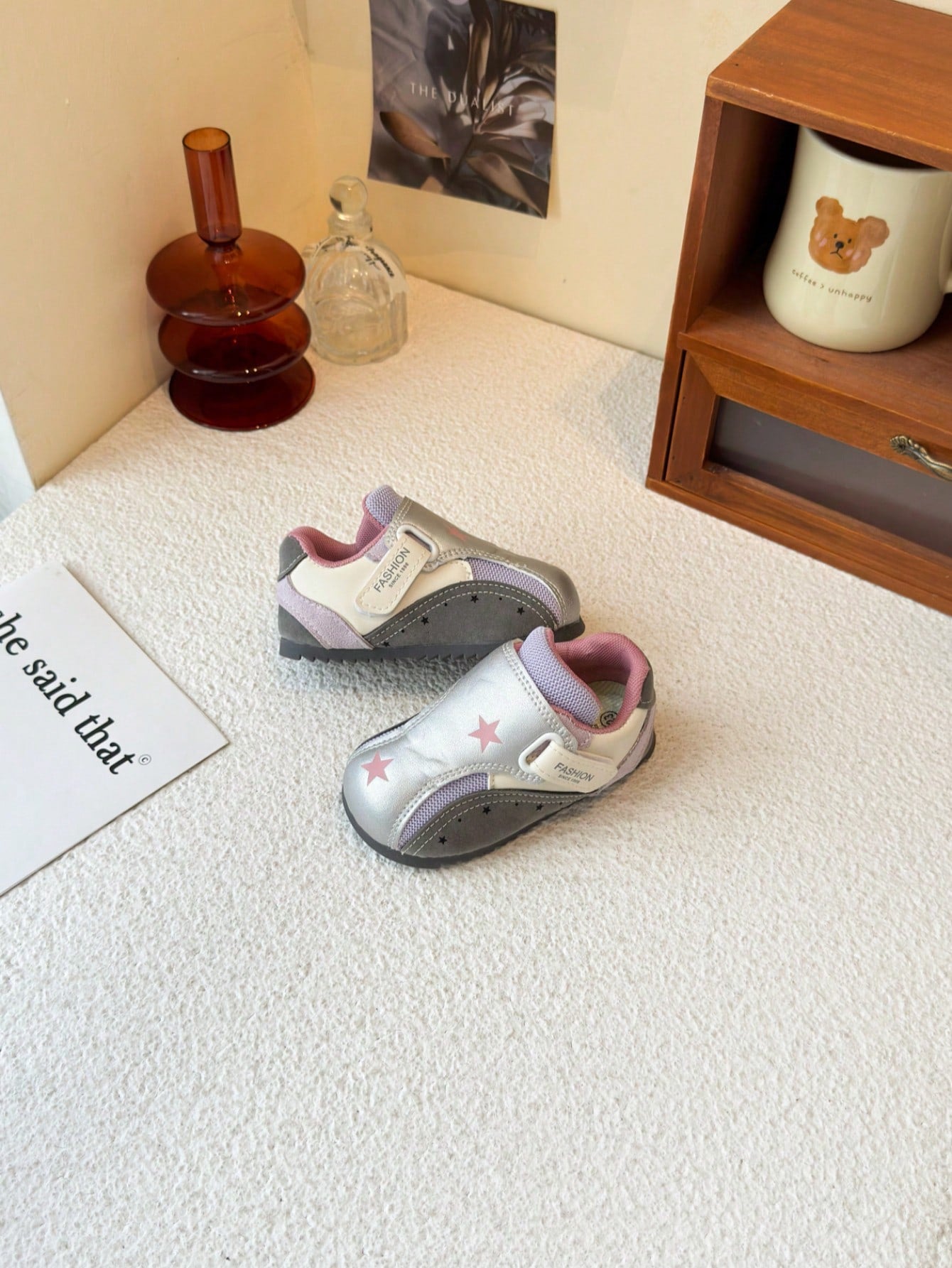 1 Pair Popular Girls' Star Silver Casual Shoes, Soft Sole, Anti-Slip, Breathable, Hook And Loop, Toddler Daily Versatile Walking Shoes