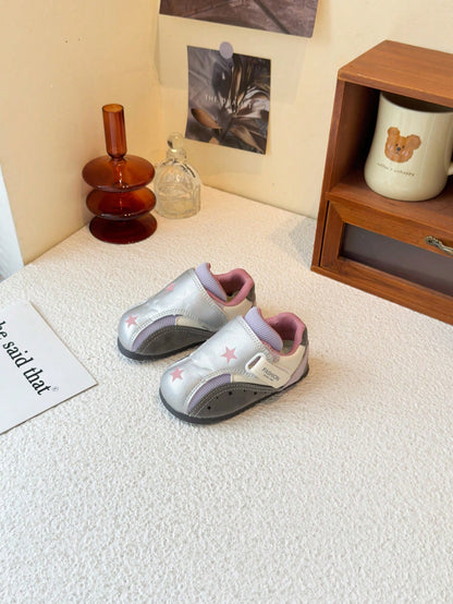 1 Pair Popular Girls' Star Silver Casual Shoes, Soft Sole, Anti-Slip, Breathable, Hook And Loop, Toddler Daily Versatile Walking Shoes