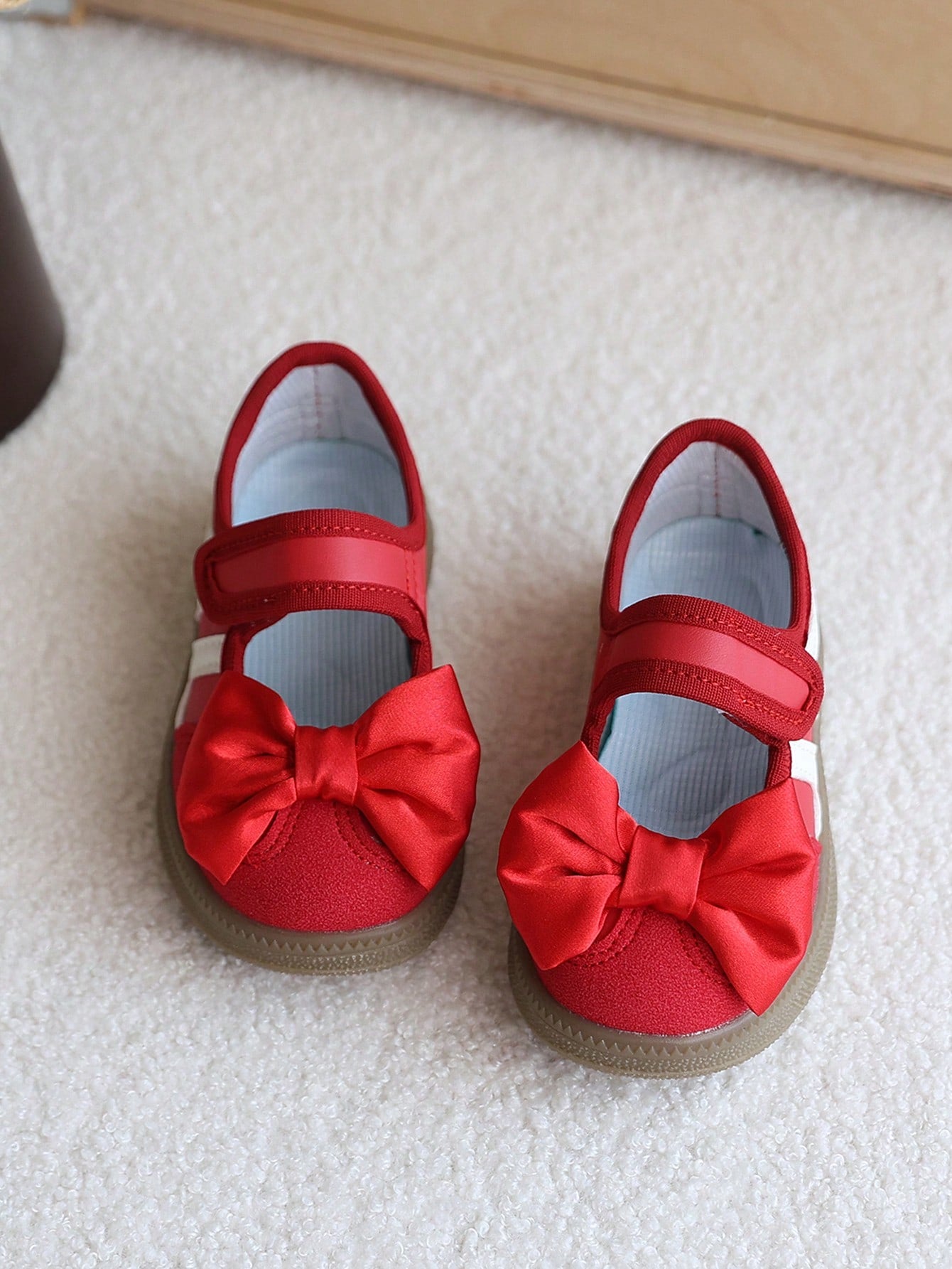 1 Pair Red Bow Mary Jane Shoes For Girls, Soft Sole Anti-Slip Baby Walking Shoes, Fashion Durable Flat Shoes
