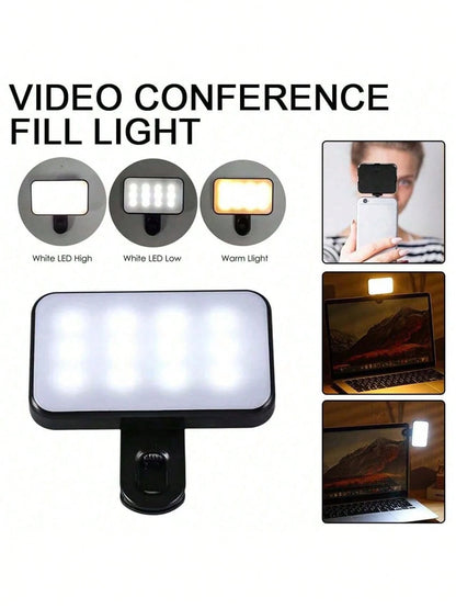 1 Pc LED Fill Light Selfie Light, LED Phone Light With 3 Lighting Mode, Portable Mini Clip-On Fill Light, Makeup, Live Stream, Zoom Conference Rechargeable Clip Video/Photos Light For Phone, Camera C