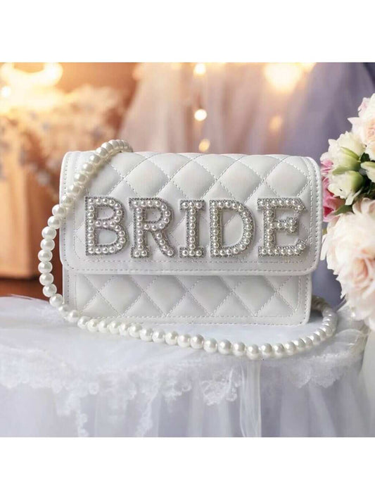 1 Pc Pearl Bride Clutch Bag Bridal Shower Wedding Engagement Honeymoon Trip Bachelorette Hen Party Decoration Wifey Mrs Gift Present, Elegant Pearl Bag