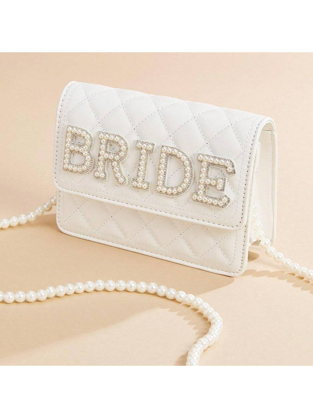 1 Pc Pearl Bride Clutch Bag Bridal Shower Wedding Engagement Honeymoon Trip Bachelorette Hen Party Decoration Wifey Mrs Gift Present, Elegant Pearl Bag