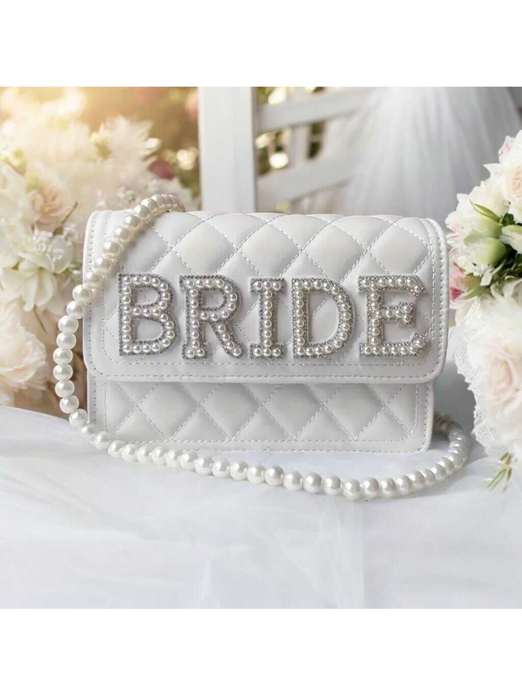1 Pc Pearl Bride Clutch Bag Bridal Shower Wedding Engagement Honeymoon Trip Bachelorette Hen Party Decoration Wifey Mrs Gift Present, Elegant Pearl Bag