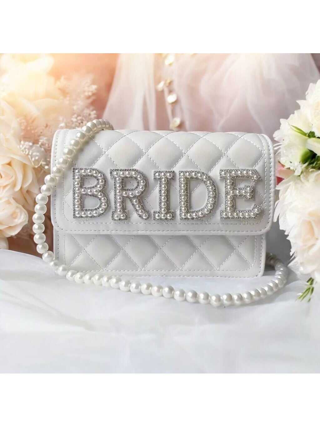 1 Pc Pearl Bride Clutch Bag Bridal Shower Wedding Engagement Honeymoon Trip Bachelorette Hen Party Decoration Wifey Mrs Gift Present, Elegant Pearl Bag