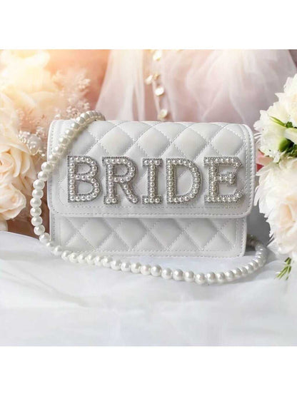 1 Pc Pearl Bride Clutch Bag Bridal Shower Wedding Engagement Honeymoon Trip Bachelorette Hen Party Decoration Wifey Mrs Gift Present, Elegant Pearl Bag