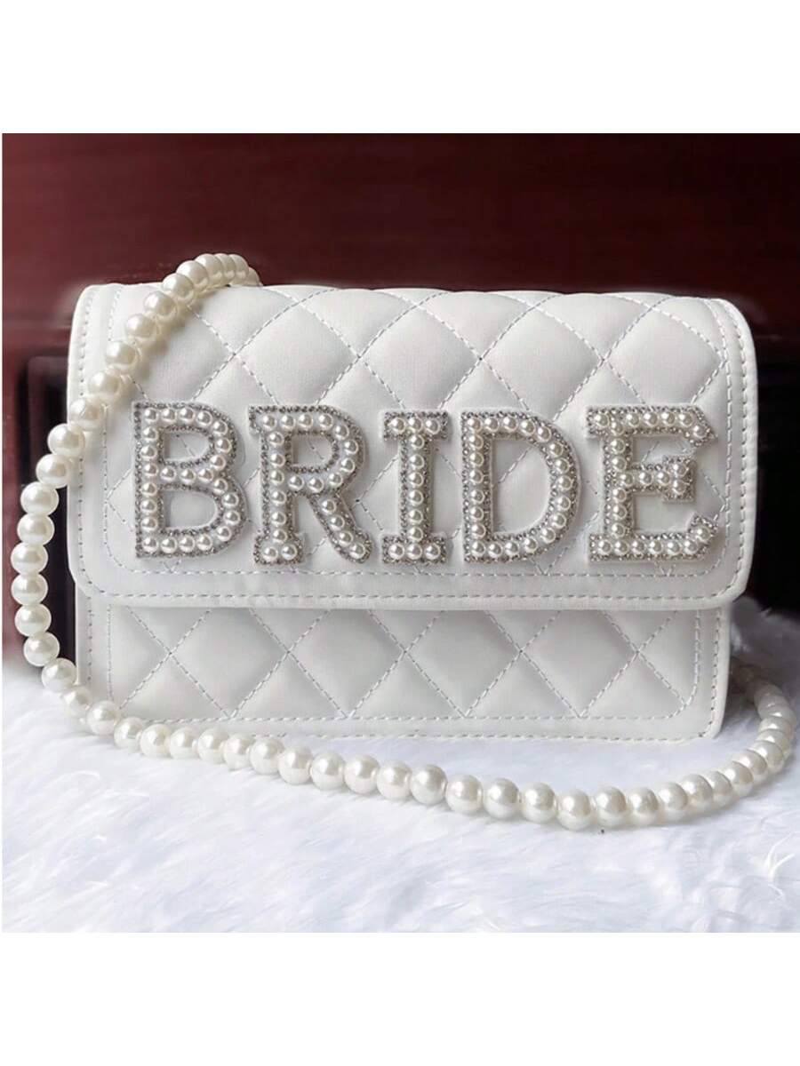 1 Pc Pearl Bride Clutch Bag Bridal Shower Wedding Engagement Honeymoon Trip Bachelorette Hen Party Decoration Wifey Mrs Gift Present, Elegant Pearl Bag