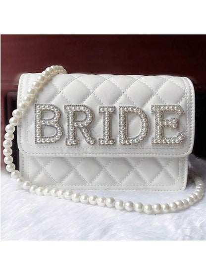 1 Pc Pearl Bride Clutch Bag Bridal Shower Wedding Engagement Honeymoon Trip Bachelorette Hen Party Decoration Wifey Mrs Gift Present, Elegant Pearl Bag