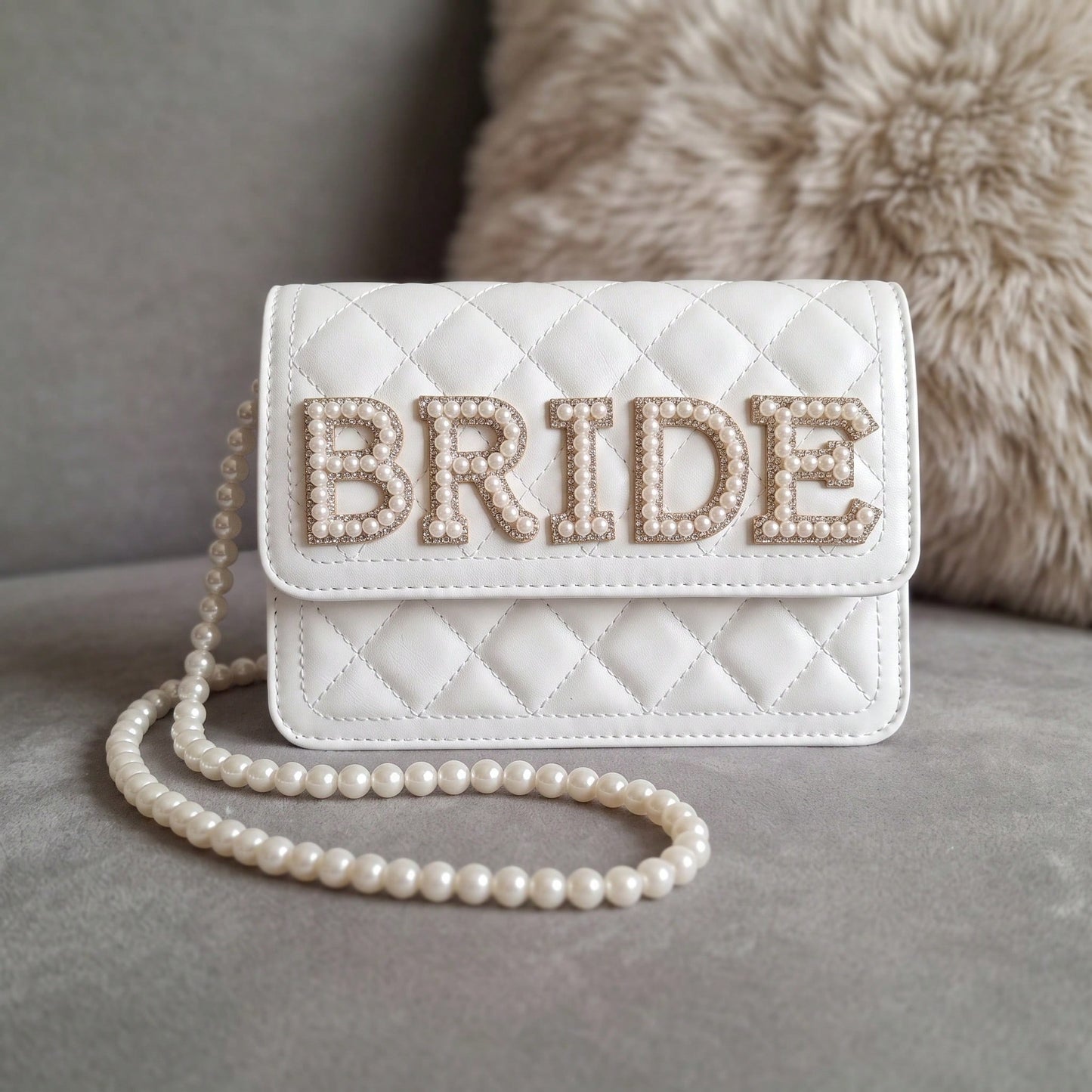 1 Pc Pearl Bride Clutch Bag Bridal Shower Wedding Engagement Honeymoon Trip Bachelorette Hen Party Decoration Wifey Mrs Gift Present, Elegant Pearl Bag