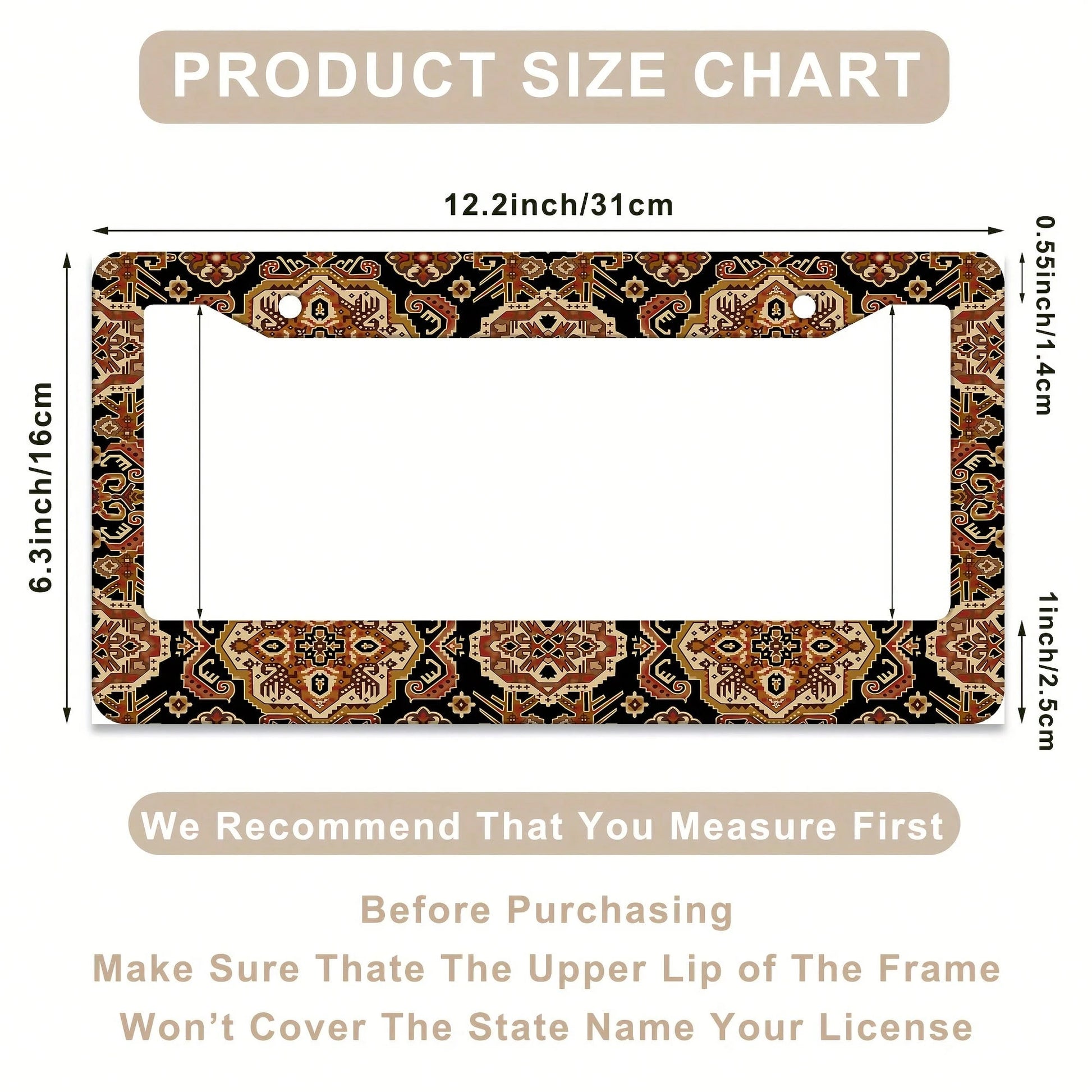 1 Piece, 12*6inch Brown Vintage, Aluminum License Plate Frame, Wear-Resistant And Waterproof, Universal For American Cars,Mother Gifts,Teacher Gift,Graduation Gifts,Car Decor,Car Acessesories Women,C