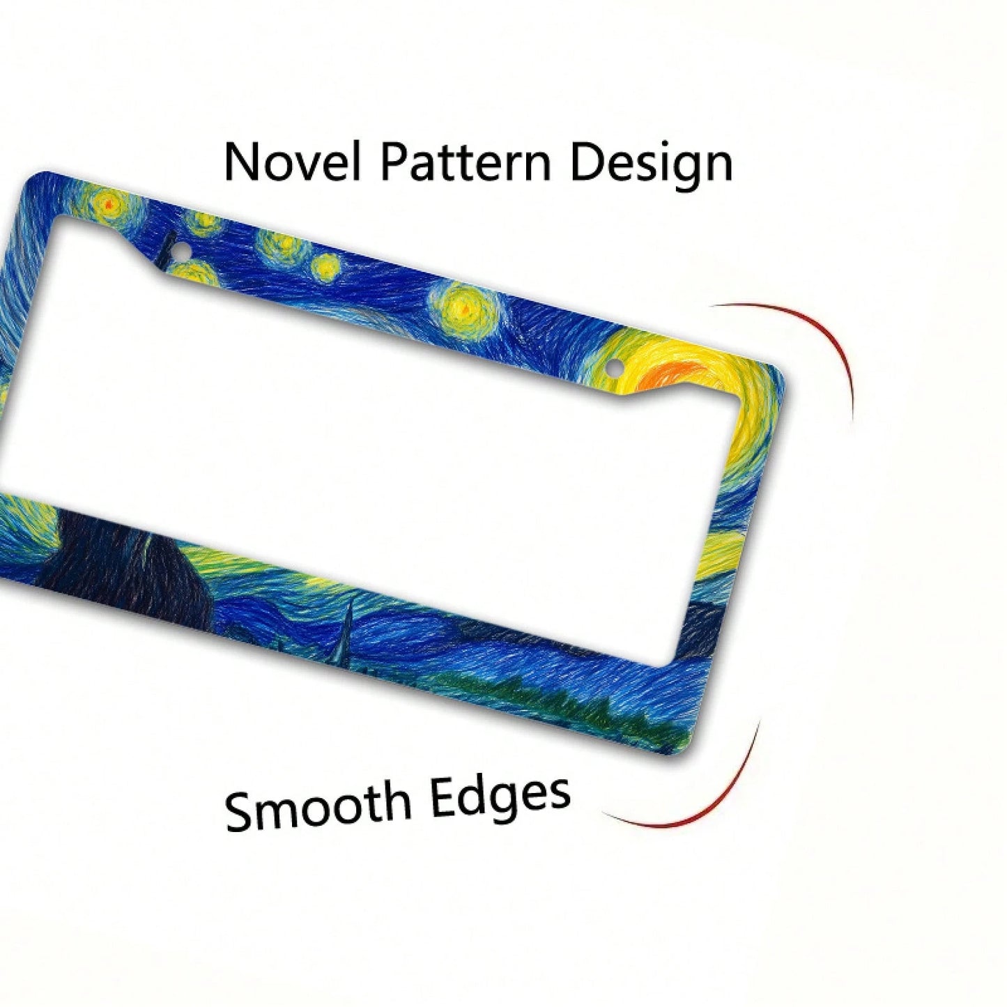 1 Piece 2D Flat, Starry Night Van Gogh Style Metal License Plate Frame- Durable Aluminum Car Decoration, Cloud Sky Design, Ideal For Outdoor Use And Cultural Festivals, Car Accessories, Holiday Decor