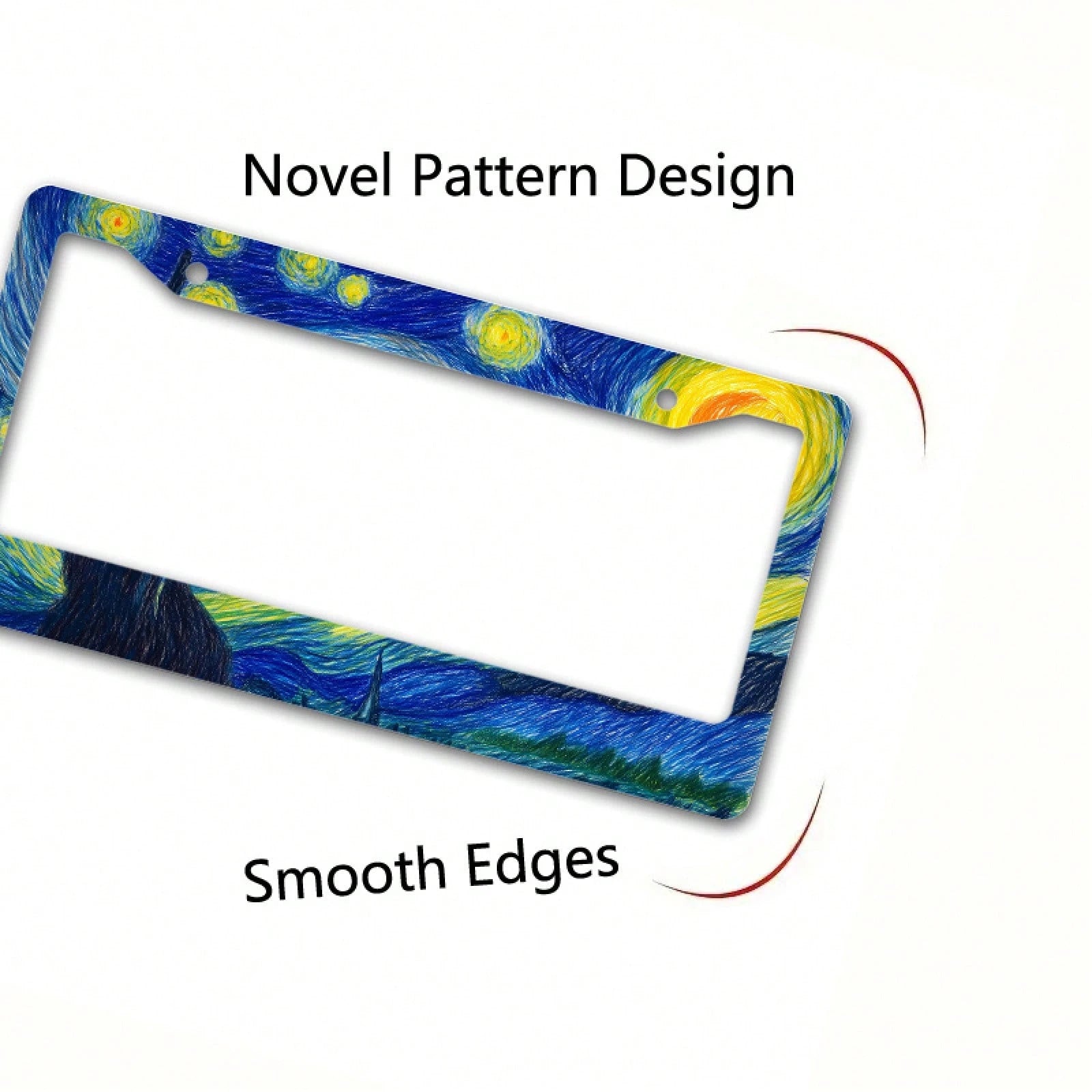 1 Piece 2D Flat, Starry Night Van Gogh Style Metal License Plate Frame- Durable Aluminum Car Decoration, Cloud Sky Design, Ideal For Outdoor Use And Cultural Festivals, Car Accessories, Holiday Decor