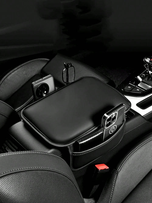 1 Piece Of All-Season Car Interior Napa Leather Full Leather Car Armrest Box Pad, Thin Central Armrest Box Protection Pad With Storage Bags On Both Sides, Suitable For Most Car Models,Car Accessories