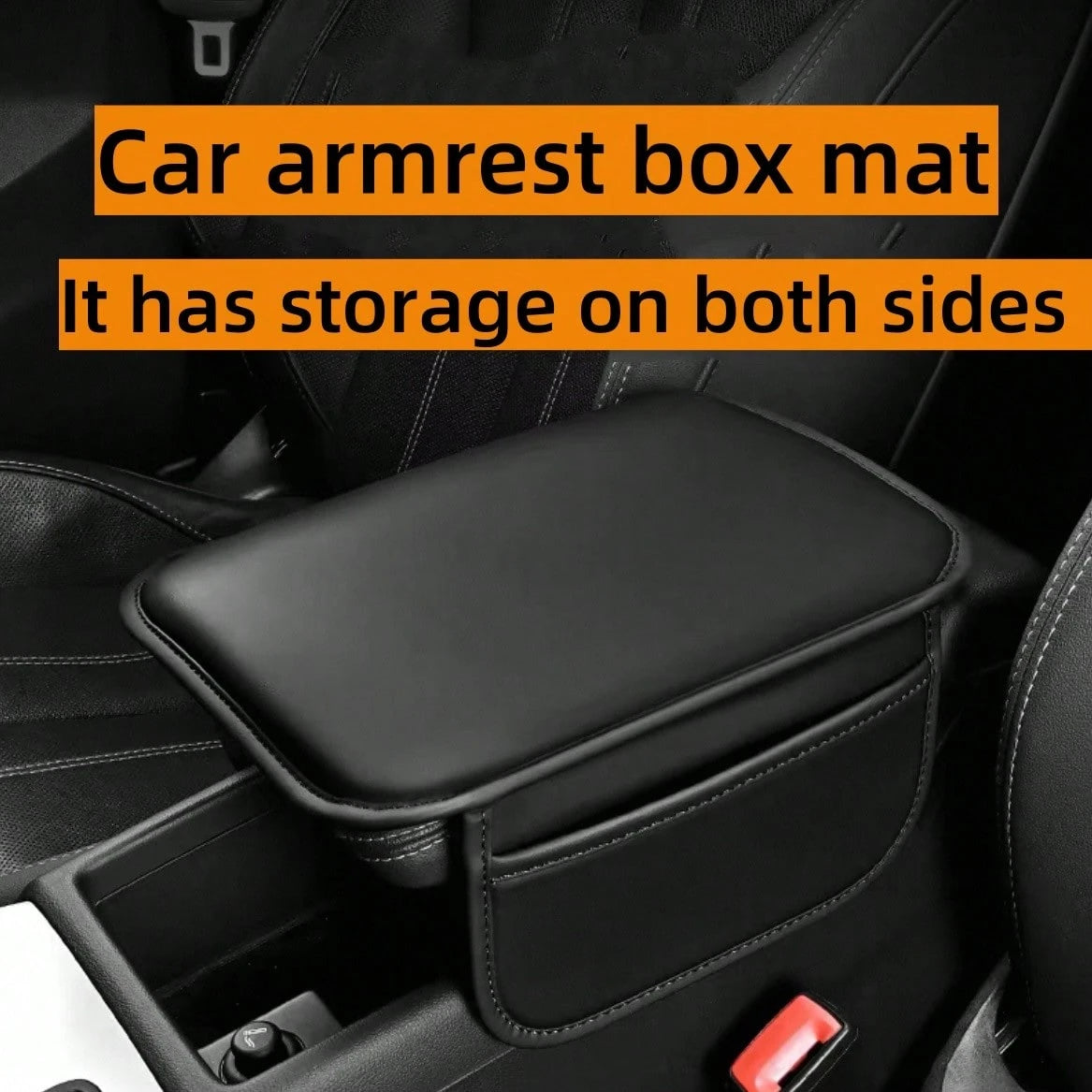 1 Piece Of All-Season Car Interior Napa Leather Full Leather Car Armrest Box Pad, Thin Central Armrest Box Protection Pad With Storage Bags On Both Sides, Suitable For Most Car Models,Car Accessories