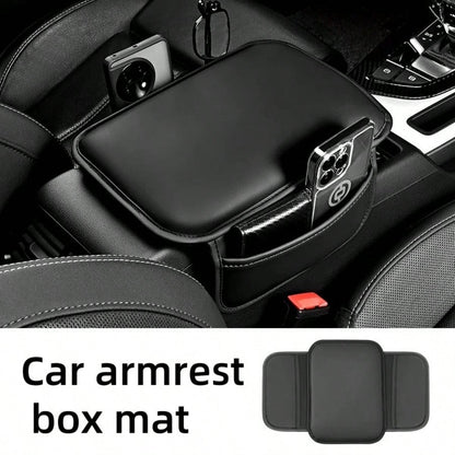 1 Piece Of All-Season Car Interior Napa Leather Full Leather Car Armrest Box Pad, Thin Central Armrest Box Protection Pad With Storage Bags On Both Sides, Suitable For Most Car Models,Car Accessories