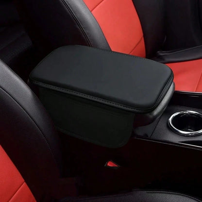 1 Piece Of All-Season Car Interior Napa Leather Full Leather Car Armrest Box Pad, Thin Central Armrest Box Protection Pad With Storage Bags On Both Sides, Suitable For Most Car Models,Car Accessories