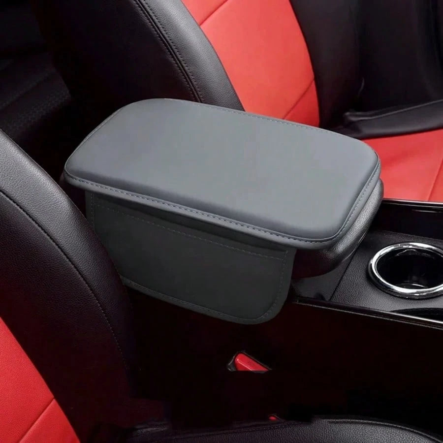 1 Piece Of All-Season Car Interior Napa Leather Full Leather Car Armrest Box Pad, Thin Central Armrest Box Protection Pad With Storage Bags On Both Sides, Suitable For Most Car Models,Car Accessories