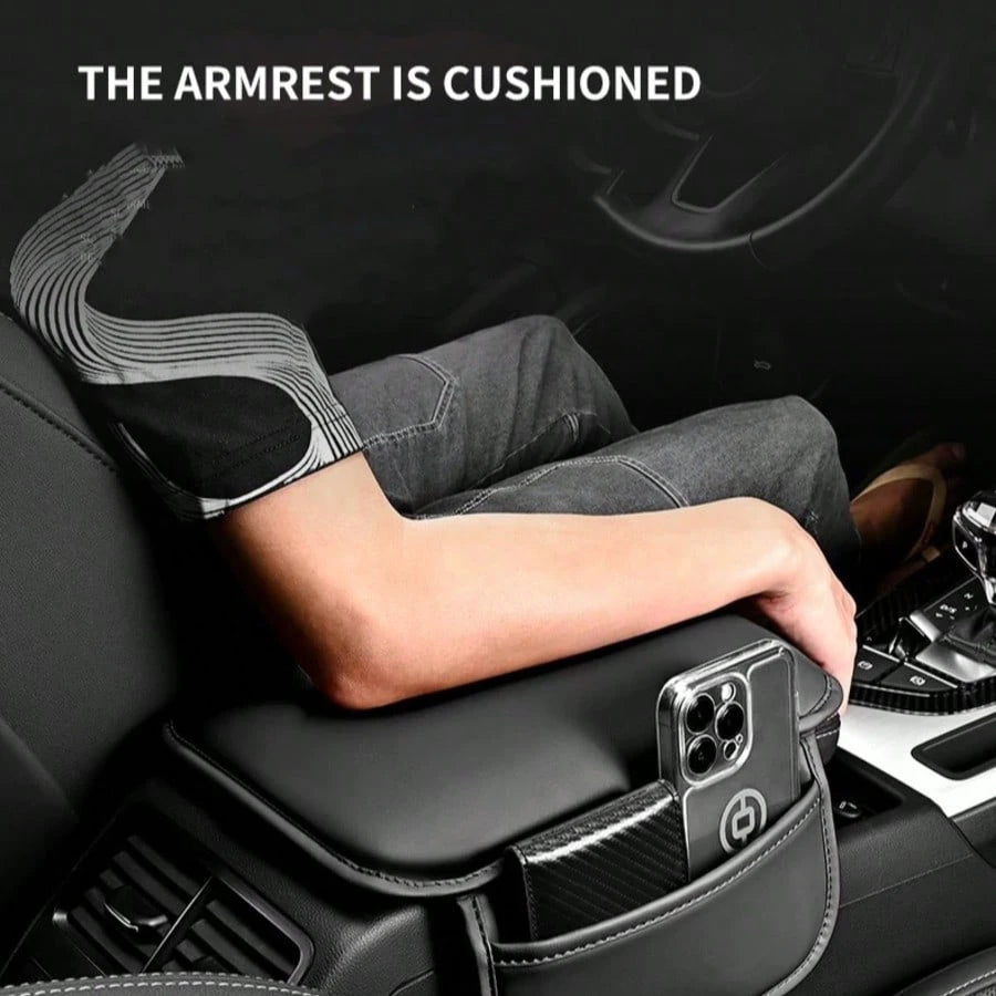 1 Piece Of All-Season Car Interior Napa Leather Full Leather Car Armrest Box Pad, Thin Central Armrest Box Protection Pad With Storage Bags On Both Sides, Suitable For Most Car Models,Car Accessories